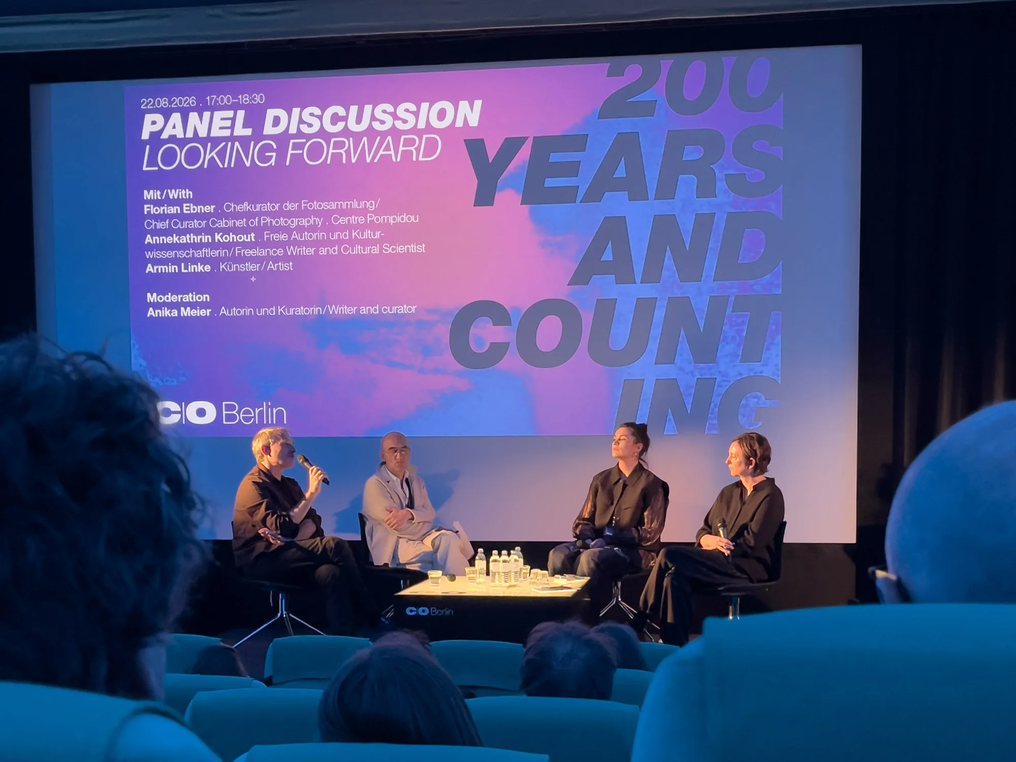 Das Panel von C/O Berlin bei 200 Years and counting. Mit Anika Meier, Annekathrin Kohout, Florian Ebner und Armin Linke.